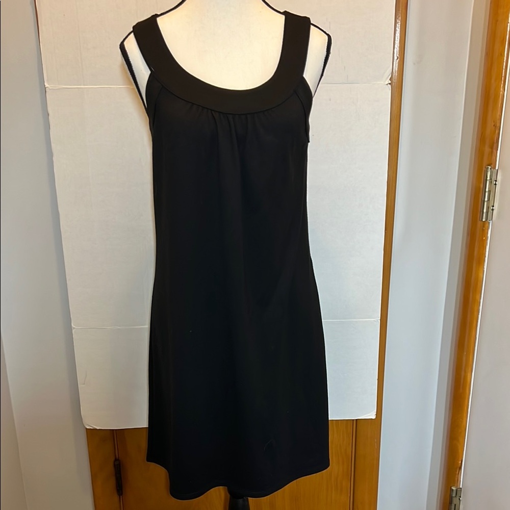 Ann Taylor Loft Black Sheath Mini Dress Scoop Neckline